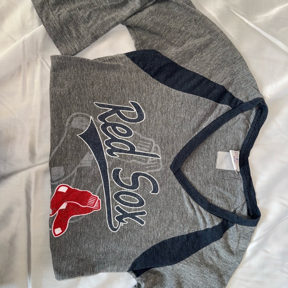 Women's Gray and Navy Short Sleeve Tee